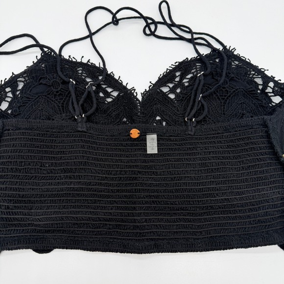 Free People FP One Ilektra Lace Bralette Set of 2 Black White Small Smocked Boho - Picture 16 of 16